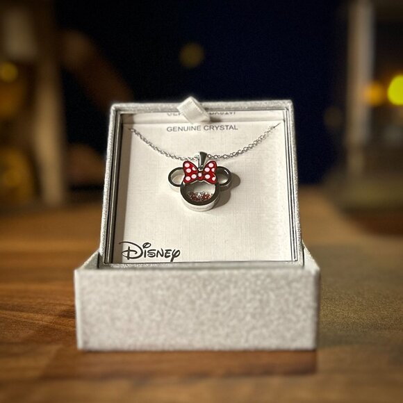 Disney Jewelry - Disney Minnie Mouse Pendant | Genuine Crystal Red Bow Necklace